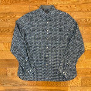 Van Heusen Never Tuck Slim Fit Long Sleeve Mens Shirt Floral Flower Button Up L